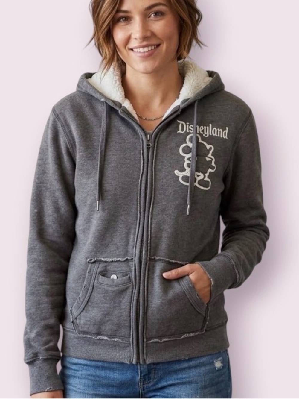 Disneyland 55th Anniversary Mickey Mouse Faux Fur Lined Full Zip Hoodie Small